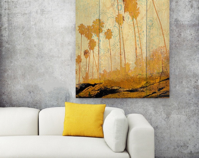 Palms on Beach. Extra Large Yellow Rustic Palms Fine Art Canvas Print up to 72", Tropical Wall decor Canvas Art by Irena Orlov