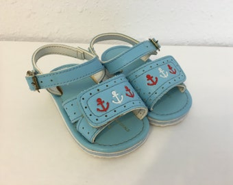 vintage baby sandals, blue baby shoes, boy baby shoes, baby anchor shoes, baby summer shoes, size 3