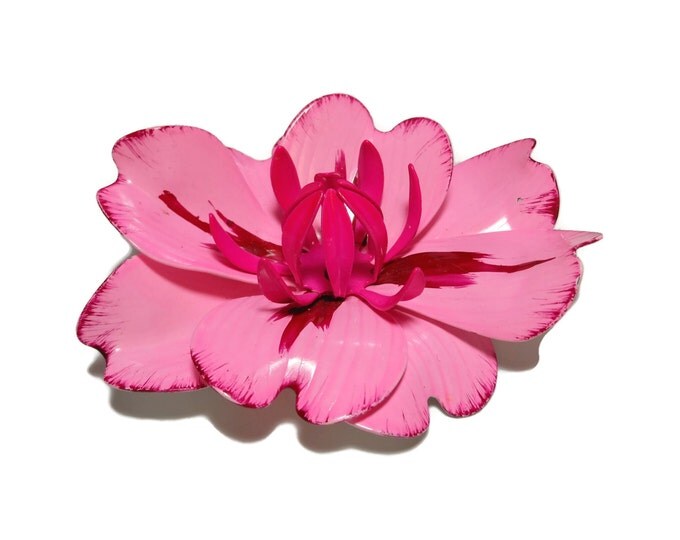 Large flower brooch pin, mod 1960s hot pinks and red enamel flower floral brooch, groovy baby!