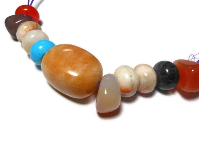 Bead multi-gemstone and glass mix of 11 beads, ranging from 12mm X 7mm to 16mm X 22mm
