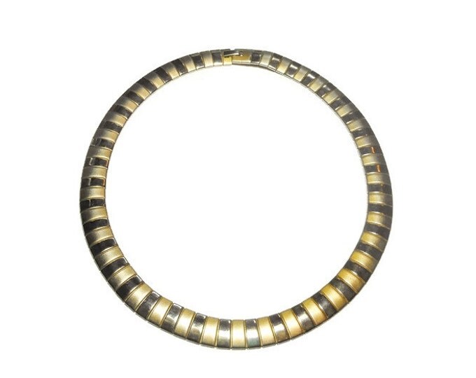 FREE SHIPPING Gold link choker necklace, alternating brushed gold and shingy gold plated links