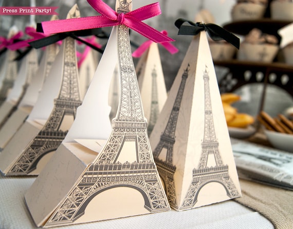 Eiffel Tower Favor Box Printable Pyramid Box DIY Paris