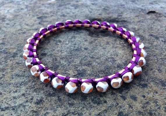 Purple Wire Wrapped Yellow Tibet Faceted Beaded Bangle