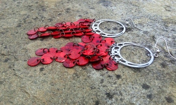 Red Mussel Shell Chandelier Earrings