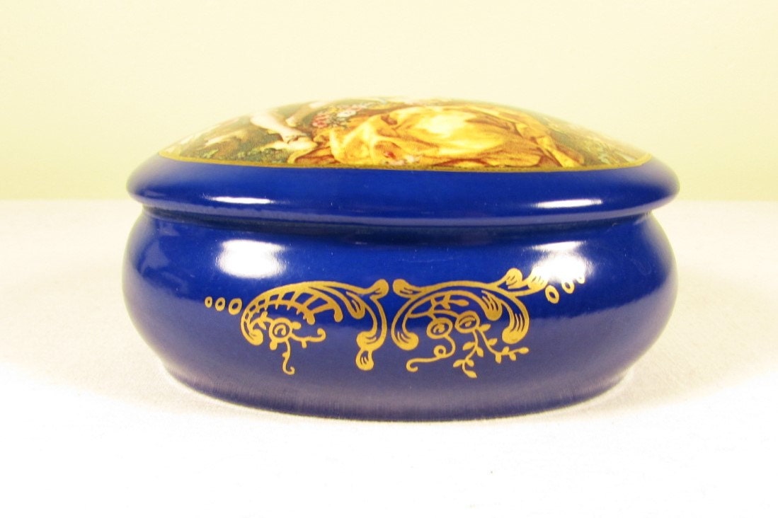 Limoges Cobalt Blue Trinket Box Vintage by FortyAcreVintage