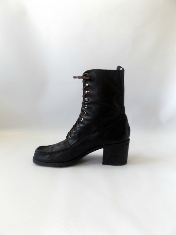 90s Heeled Lace Up Combat Boots Vintage Tall by roadkillvintage