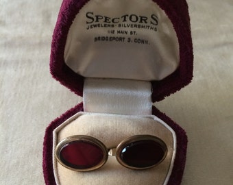 Vintage Swank 1/20 12kt Gold Filled Cufflinks / Burgundy Stone Gold Filled Swank Cufflinks / Mad Men Accesory / Vintage 50's Male Dressing.