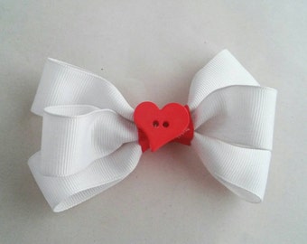 Red and White Valentines Heart Bow