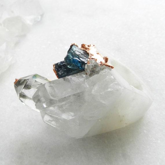 ON SALE crystal quartz ring, statement ring, tourmaline ring, raw gemstone, copper ring, indicolite, paraiba blue,  druzy ring