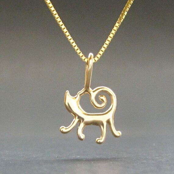 Tiny Gold Cat pendant solid 14k Yellow or WHITE kitty