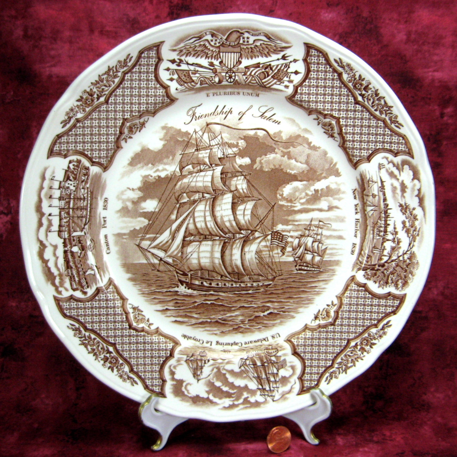 Brown Transferware Plate Fair Winds Dinner Plate Nautical