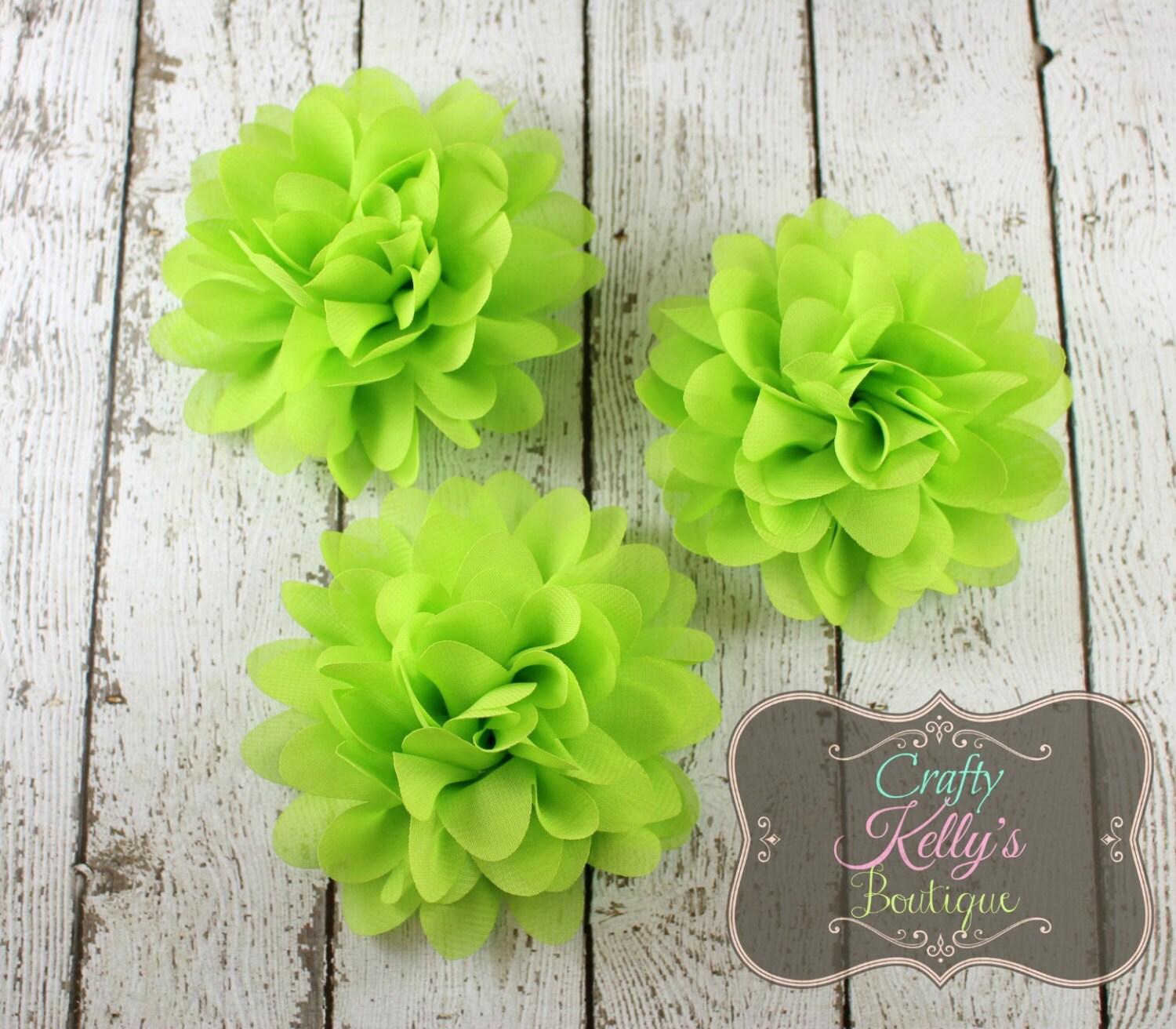 Lime Chiffon Puff Flower 4 inch Size by CraftyKellysBoutique