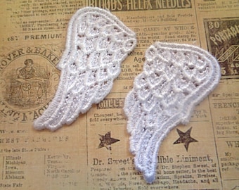 Angel Wings Venice Lace Applique, White, x 2, For Bridal, Romantic, Victorian, Gothic Projects