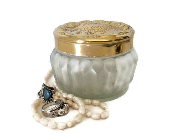 vintage frosted glass vanity jar by estee lauder goldtone vintage frosted glass vanity jar by estee lauder goldtone