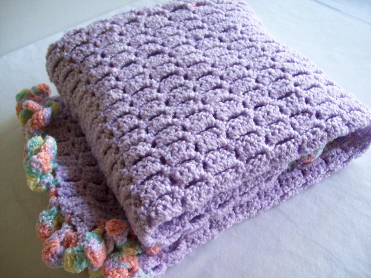 Baby Crochet Blanket with extra full Ruffled Edging-HandMade