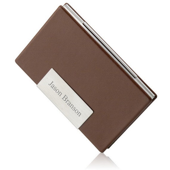 Engraved Brown Leather Business Card Case By MemorableGift