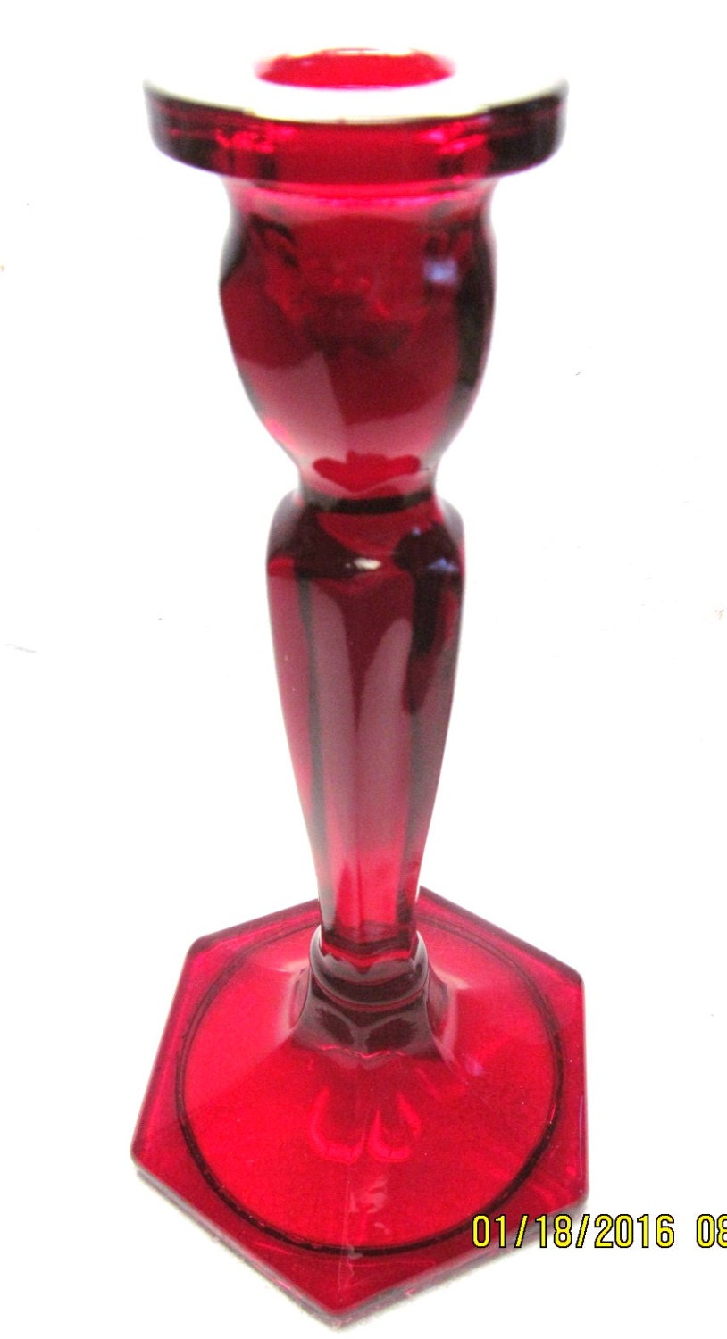 8.5 Tall Fenton Ruby Red Glass Florentine Candle Holder