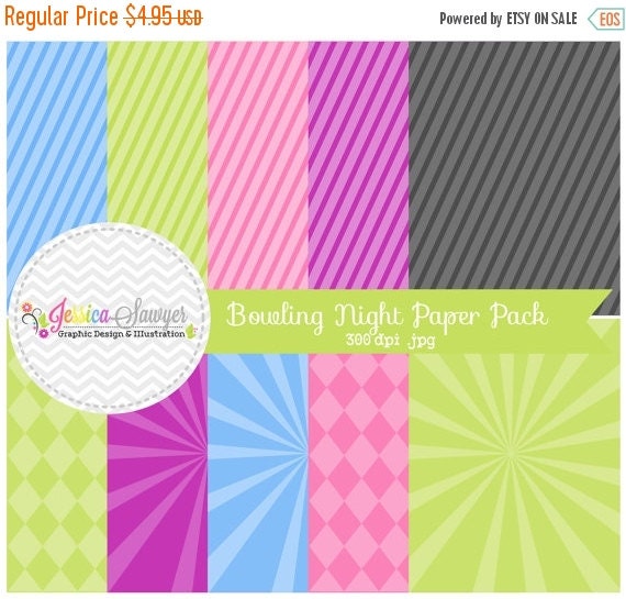 80% OFF - INSTANT DOWNLOAD, bowling night digital paper pack - starburst background - card making - invitation - printable papers Il_570xn
