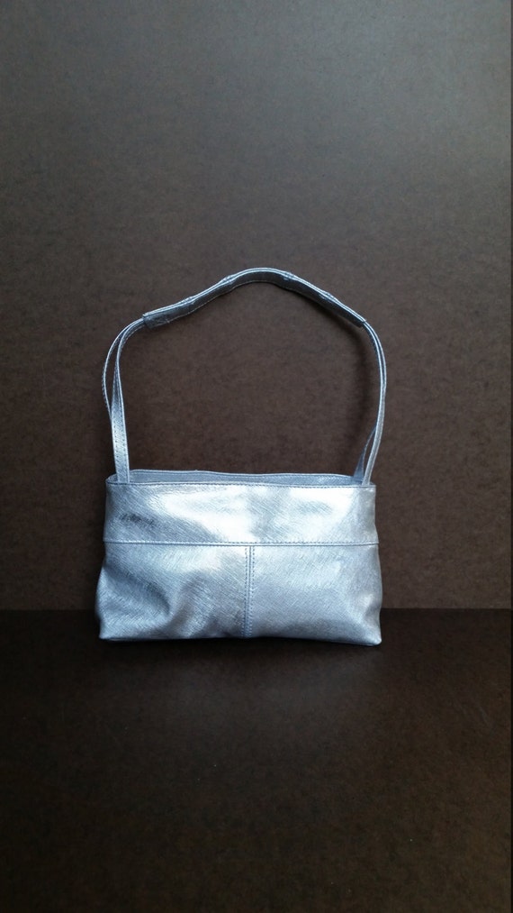 Silver leather purse unique evening shoulder bag handmade