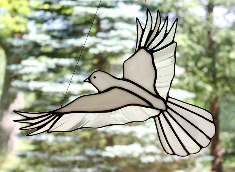 White Dove Stained Glass Bird Large Suncatcher by BerlinGlass