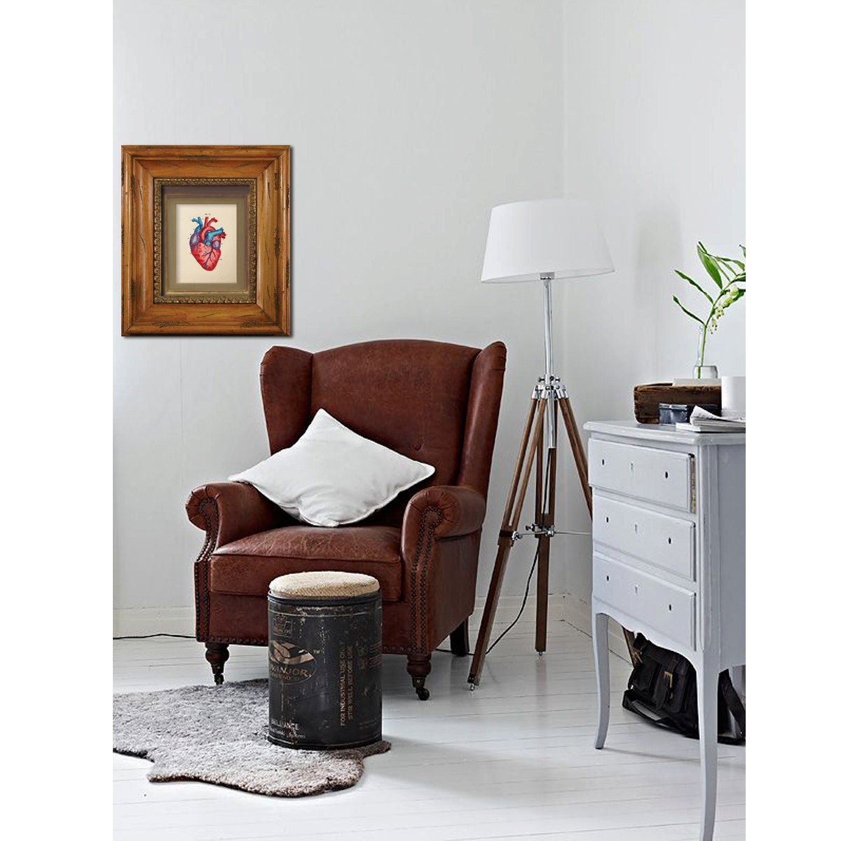 Heart Anatomy Art. Embroidered Anatomical Heart. Medical Art.