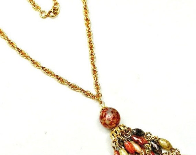 Bead tassel necklace - Colorful Pink Cream - grayish beads -mid century