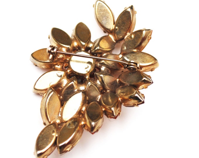 Rhinestone Brooch- Brown orange Crystal - Flower - Floral Pin