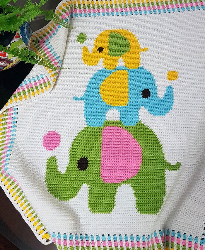 CROCHET Pattern Baby Blanket Pattern Three Elephants