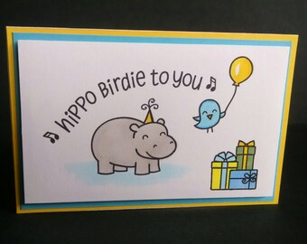 Items similar to Hip Hip Hurray // birthday card, hippo card, keepsake ...