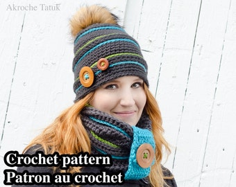 Igloo kit crochet pattern by Akroche Tatuk. English and french. Crochet hat and crochet cowl for winter (PDF ONLY)