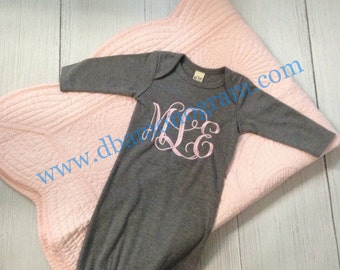 Large Monogram Infant Gown, Monogram Baby Gown, Monogram Gift, Monogram New Baby, Monogram Baby Girl