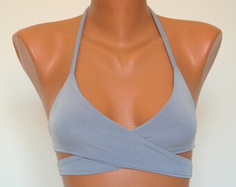 Bikini top-PADDED Gray wrap around halter bikini top-Bathing suit-Swimwear-Swimsuit-Bikini top-Wrap around-Choose your color!!!! XS-S-M-L-XL