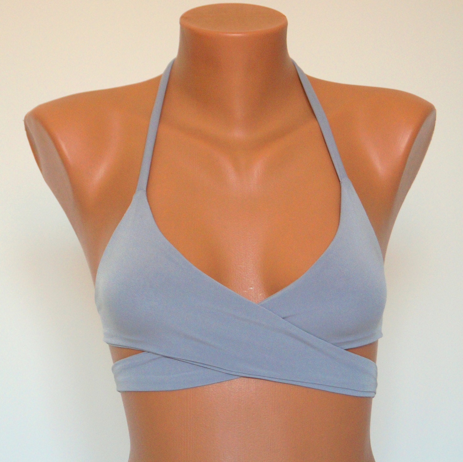 Bikini topPADDED Gray wrap around halter bikini topBathing