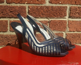 Vintage 40s 50s Navy Clear Pinup Kitten Pumps Stanley Philipson Heels 7 AA