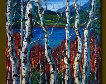Birch Landscape Giclee Canvas Print from Original Oil Painting by Willson Lau STRETCHED & Ready To Hang