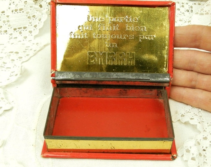 Vintage Promotional Metal Playing Card Tin by French Aperitif Drinks Company Byrrh, Advertising Red Box for Pack of Cards from France