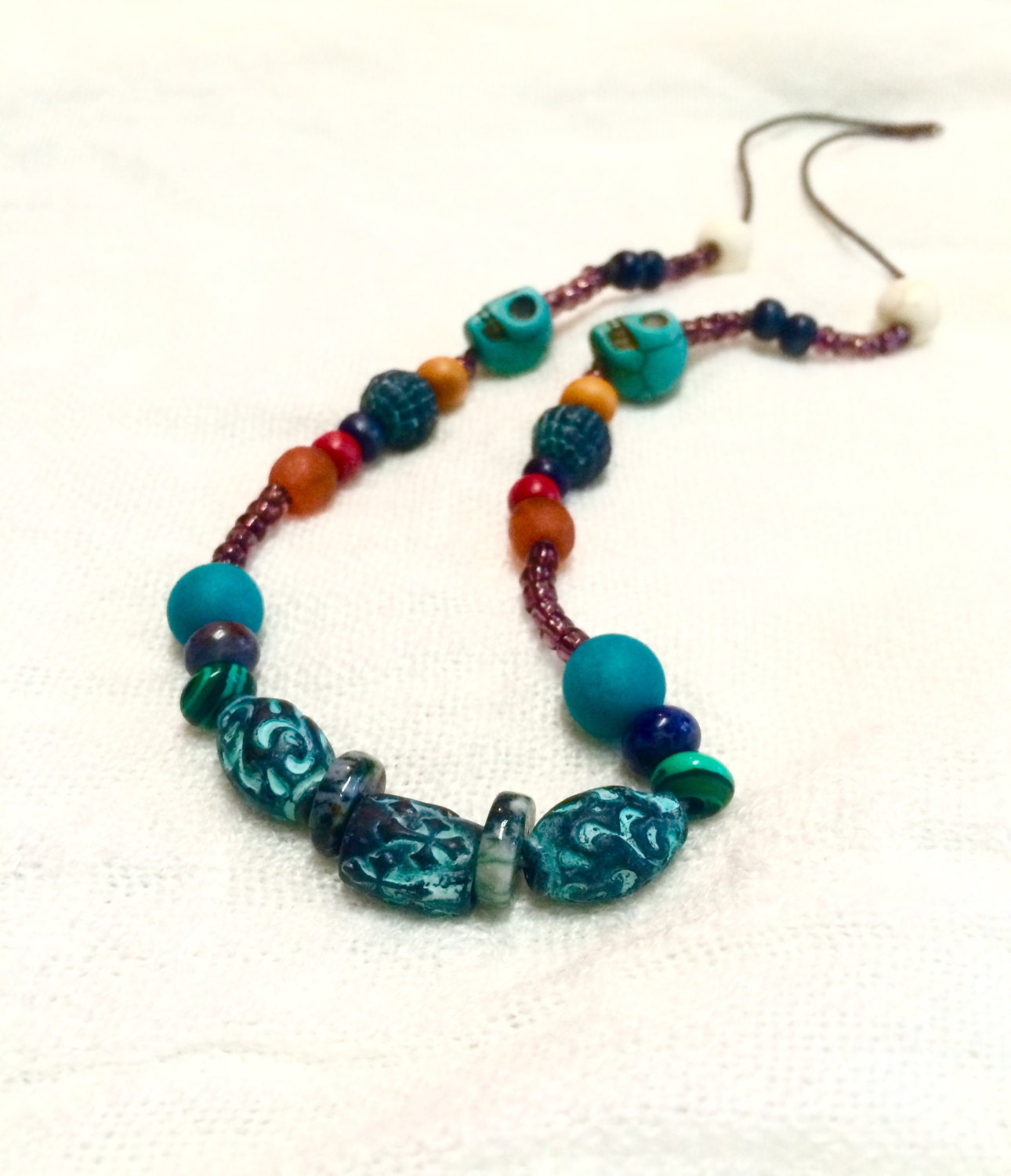 Stone Bead Necklace//Multi Beaded Strand by AfterLifeCrafts