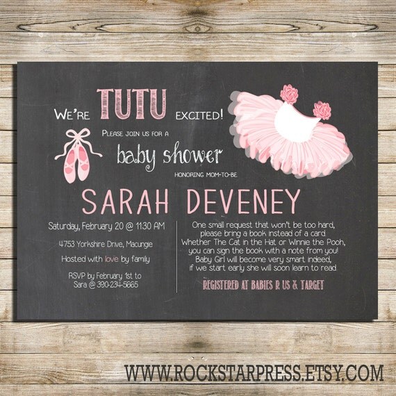 Chalkboard Cute Baby Shower Invitation Tutu Pink and