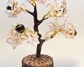 Rose Quartz Tree with Black Tourmaline 8 1/2 inches tall! Makes a great gift! Unconditional Love Energies! Perfect Mothers Day Present!