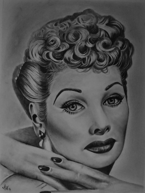 Lucille Ball Original Graphite Pencil Drawing by adrianaholmesart