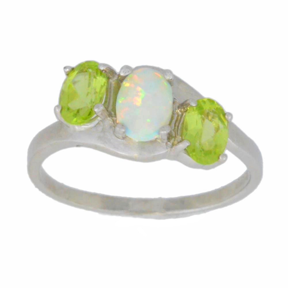1.5 Ct Opal & Peridot Oval Ring .925 Sterling Silver