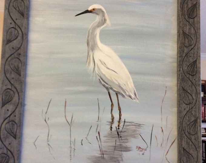 Egret wading in the Water - Acrylic on canvas