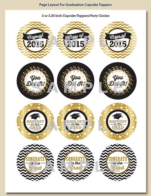 Graduation Cupcake Toppers PRINTABLE Black by LisaMariesaDesign