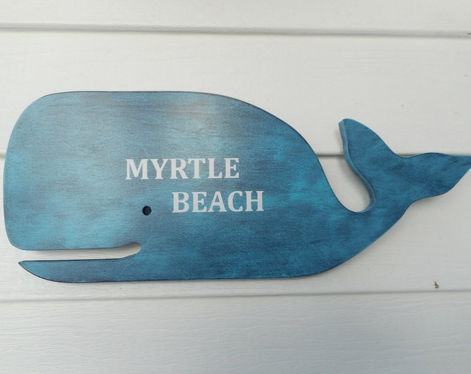 Myrtle beach wooden whale sign / beach decor /nautical decor