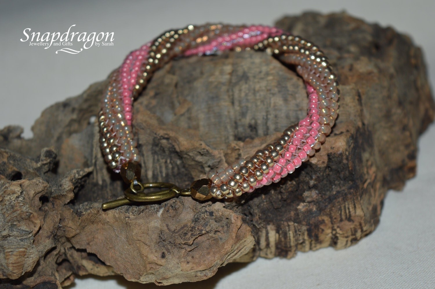 Twisted tubular herringbone stitch bracelet gold amber and