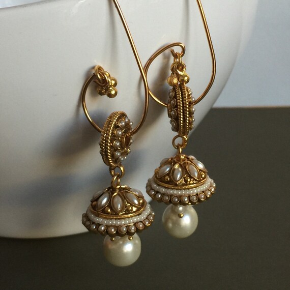 Items similar to pearl jhumka earrings, gold plated earrings,freshwater ...