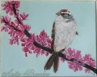Chipping Sparrow Bird Original Painting – Shipping Included