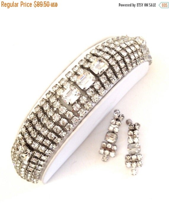 Clear Crystal Rhinestone Bracelet and Earring by Vintageimagine
