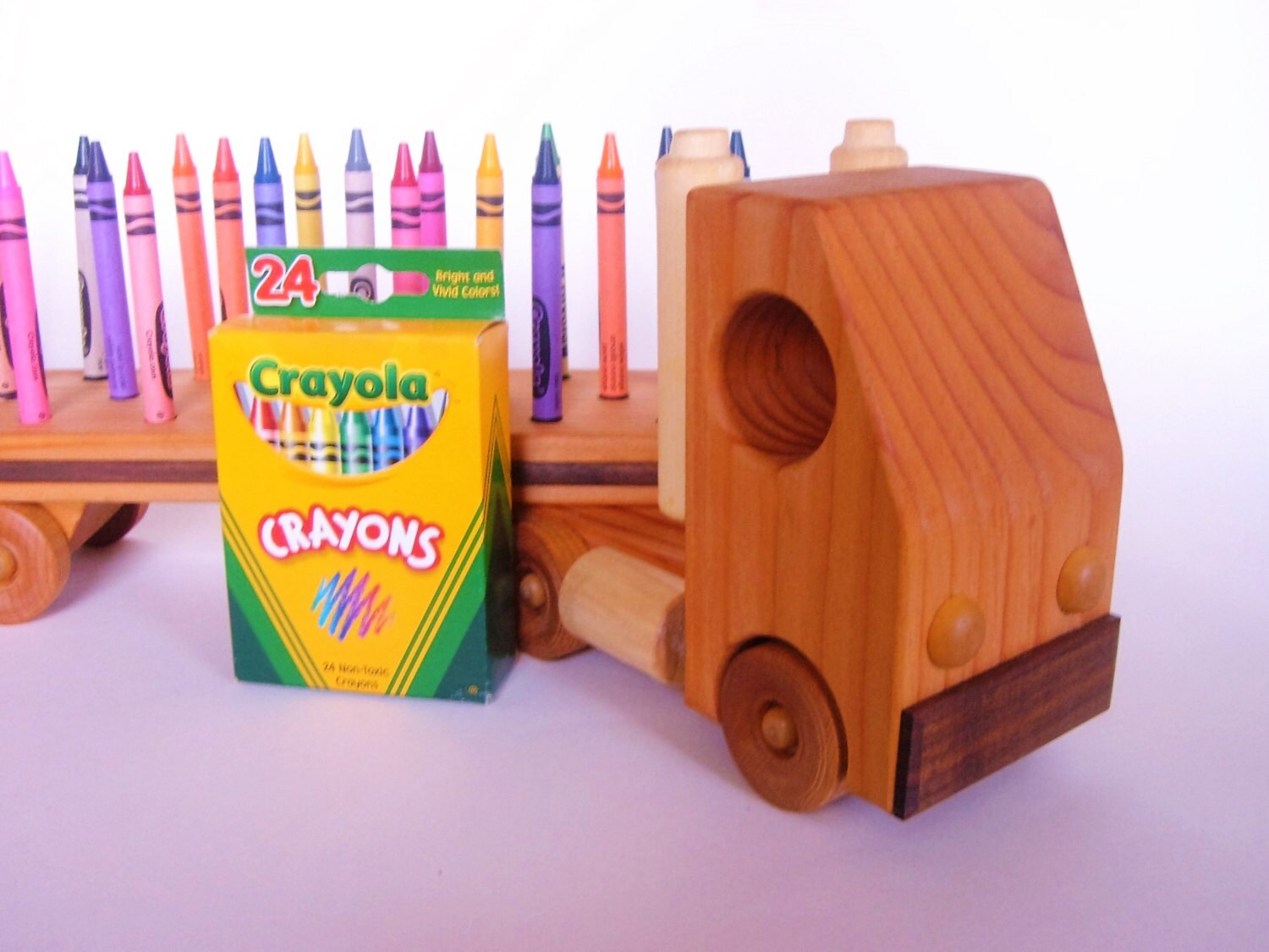 Wooden Truck Crayon Holder Tractor Trailer Crayon Holder