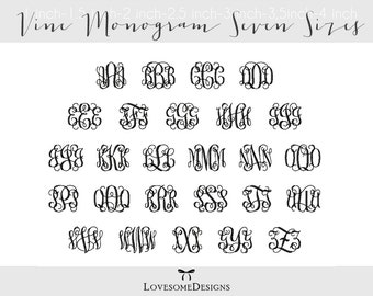 Vine Monogram Seven Sizes Three Letters Monogram Embroidery Font, Machine Embroidery Design Monogram, Interlocking Monogram, Vine Monogram